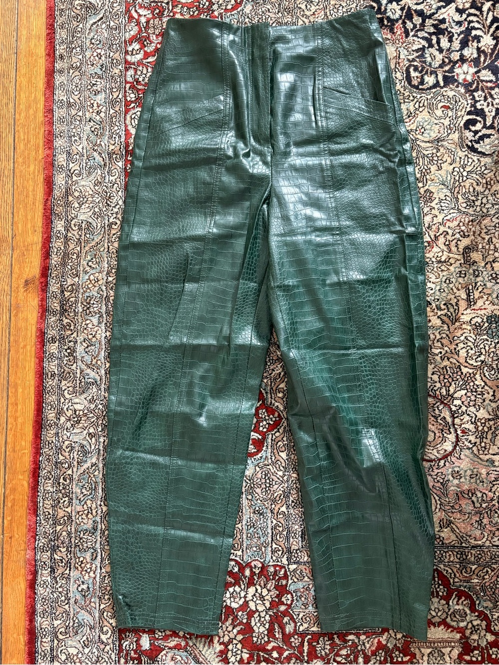 Veronica Beard Dark Green Croc-Embossed Pants